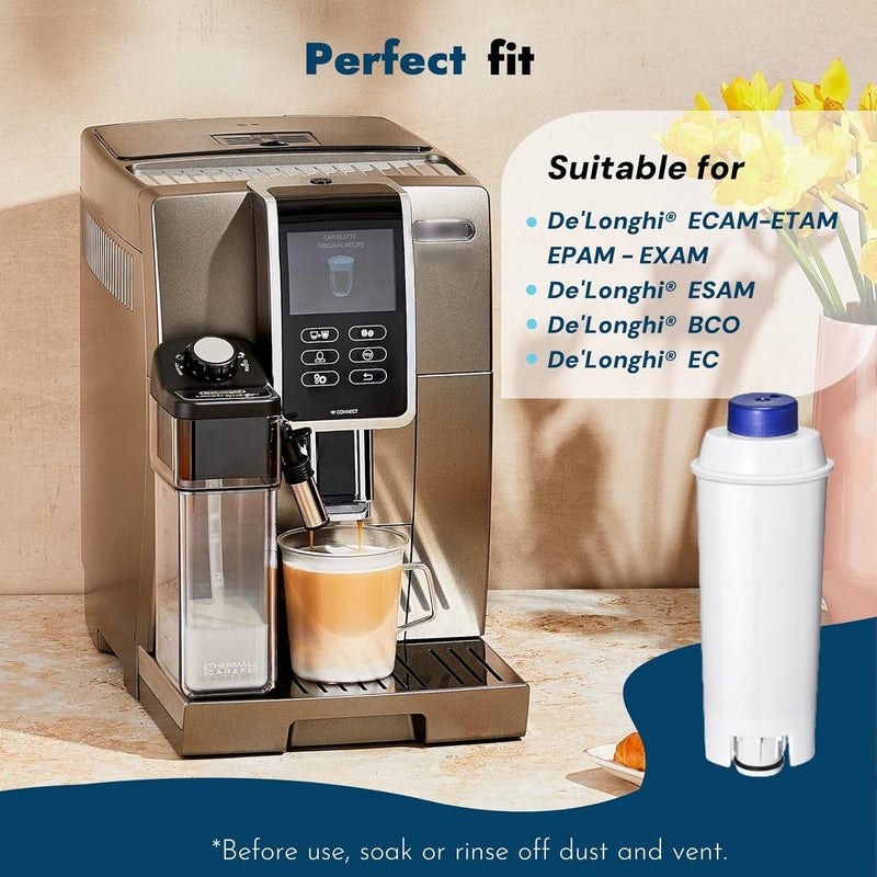 Mutital Store فلتر ماكينة القهوة، بديل فلتر ديلونجي لـ DeLonghi DLSC002، ديلونجي ماغنيفيكا إيفو، ديناميكا بلس، ESAM، ETAM، BCO، EC. خراطيش فلتر مياه كربون نشط منعم (4 قطع) - Image 3